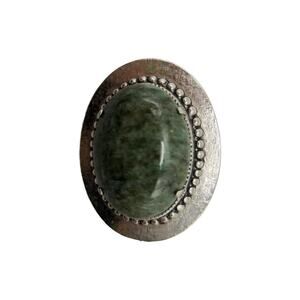 Vintage Green Moss Agate Brooch With Silver Tone Frame 1950s